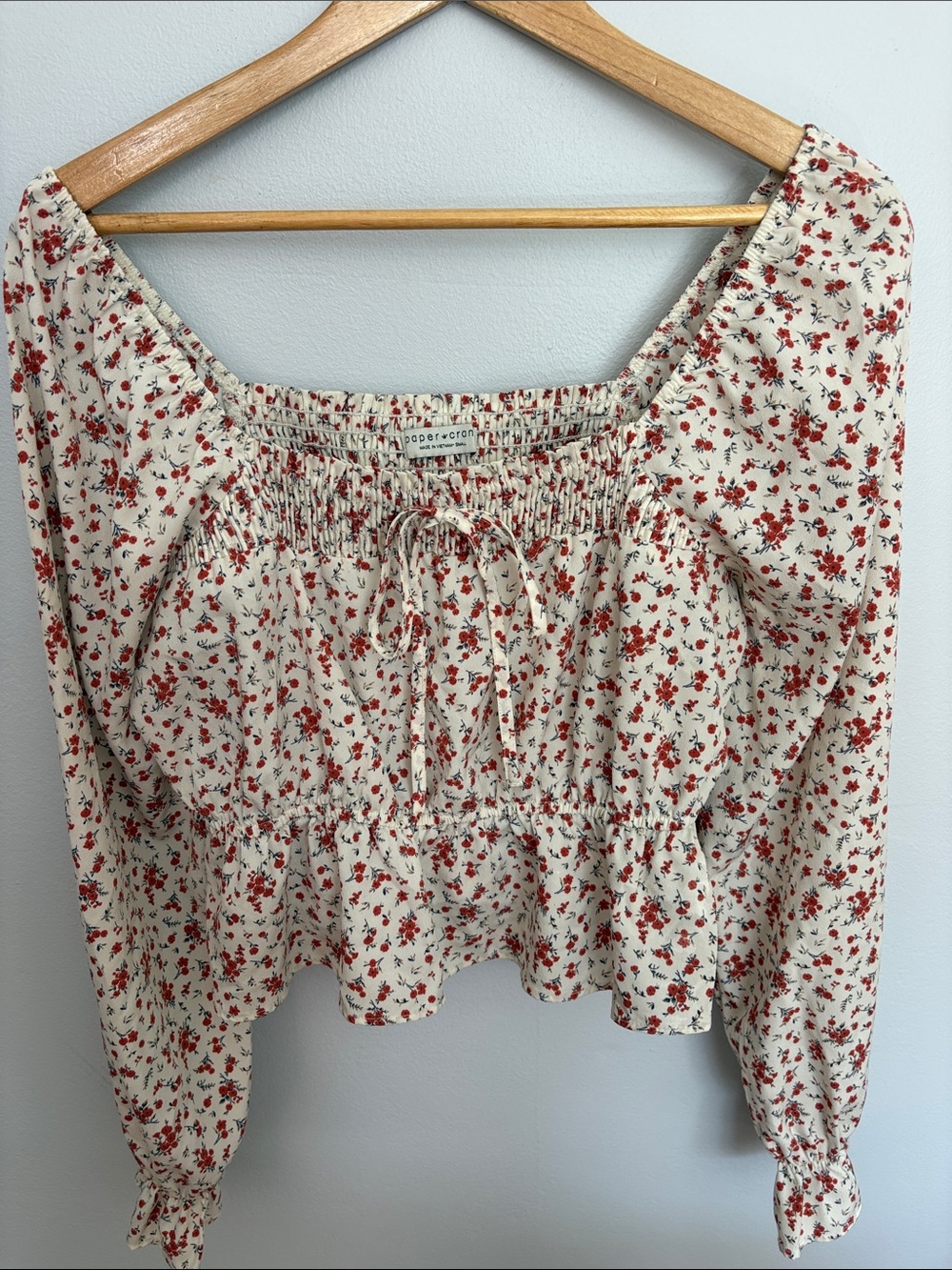 Paper Crane Cream Blouse with Red Floral Print